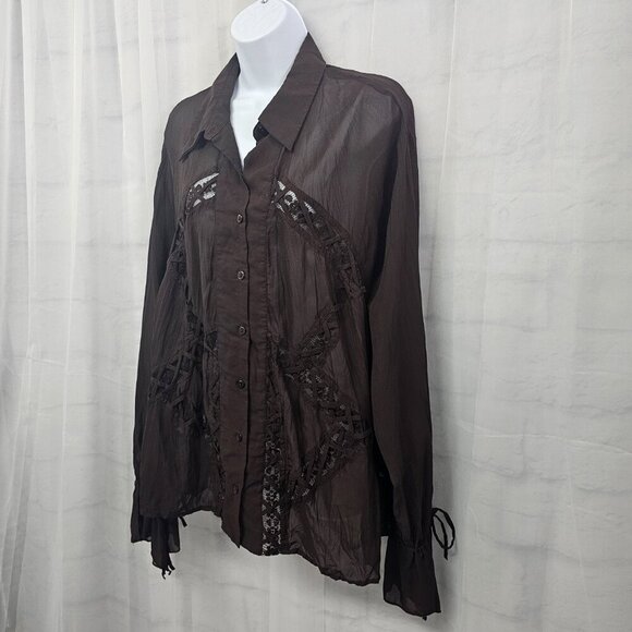 Kaelyn Max Blouse Brown Sheer Boho Lace Gypsy Hippie 1X - Picture 7 of 12